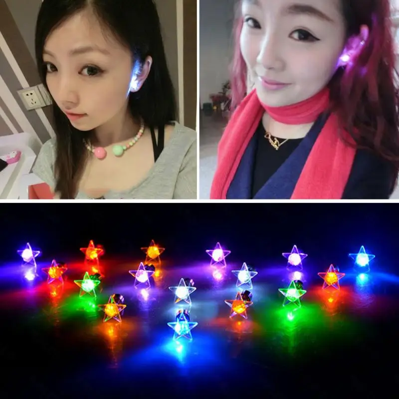 

1 Pair Fashion Women Girls LED Glowing Earrings Series Colorful Star Ear Studs Ear Clip Light Up Bling For Club KTV Party Xmas