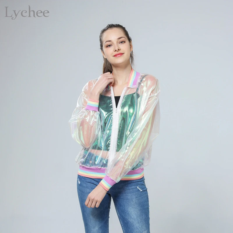 Lady Holographic Laser Transparent Shirt Jacket Iridescent Top Outwear Fashion# Lady Holographic Laser Transparent Shirt Jacket Iridescent Top Outwear Fashion#