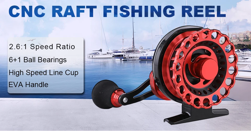 GLUREE Fishing Rafts Saltwater Fly Fishing Reel Metal Line Cup 6+1BB 2.61 RedBlack LeftRight Hand Bait Casting Ice Front Wheel (7)