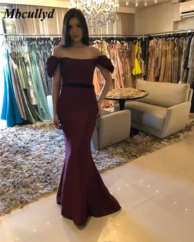 

Mbcullyd Mermaid Prom Dress 2019 Formal Long Floor Length Burgundy Evening Dress For Women Off Shoulder With Bow Robe de soiree