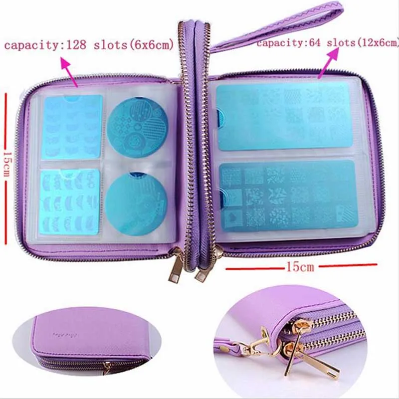 

1Pc 192 Slots PU Leather Nail Plates Holder Storage Bag Nail Art Stamping Double layer Image Plate Case/Folder