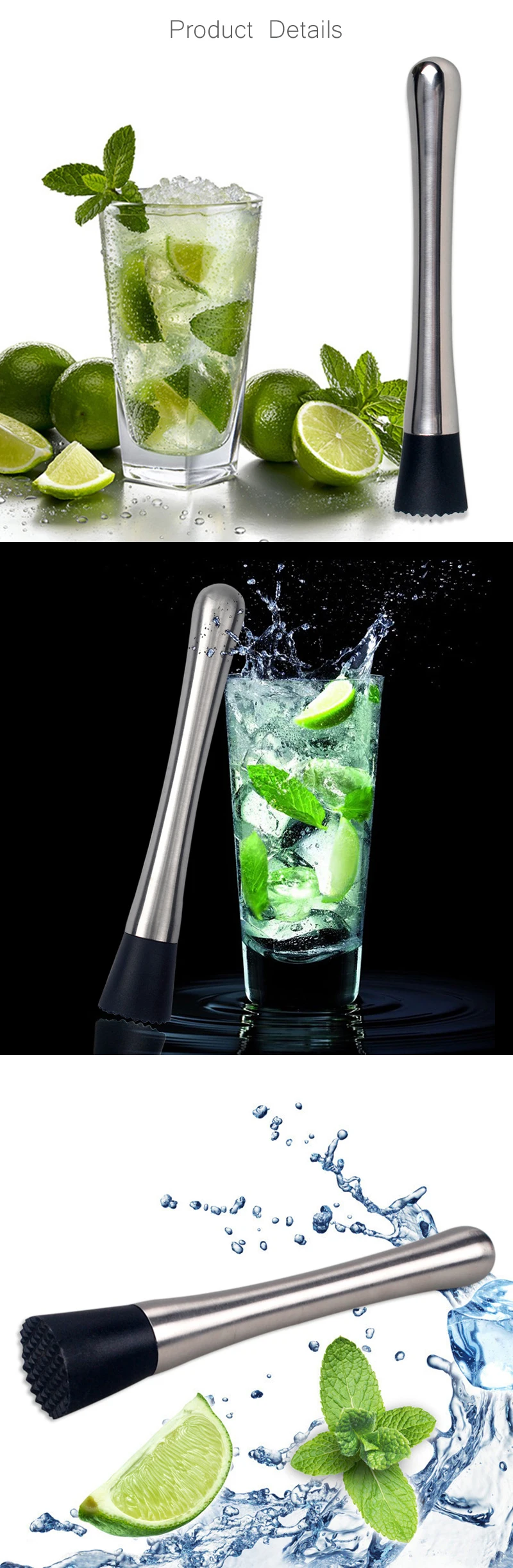 Барный пестик из нержавеющей стали, барный миксер, посуда Mojito, Коктейльная пестик, DIY, напиток, пестик для фруктов, посуда для льда, инструмент для питья