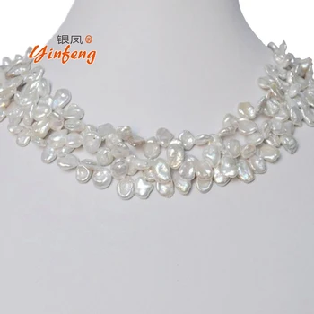 

Free Shipping 3 Rows Baropue Natural Freshwater Pearls Necklace Wedding Necklace