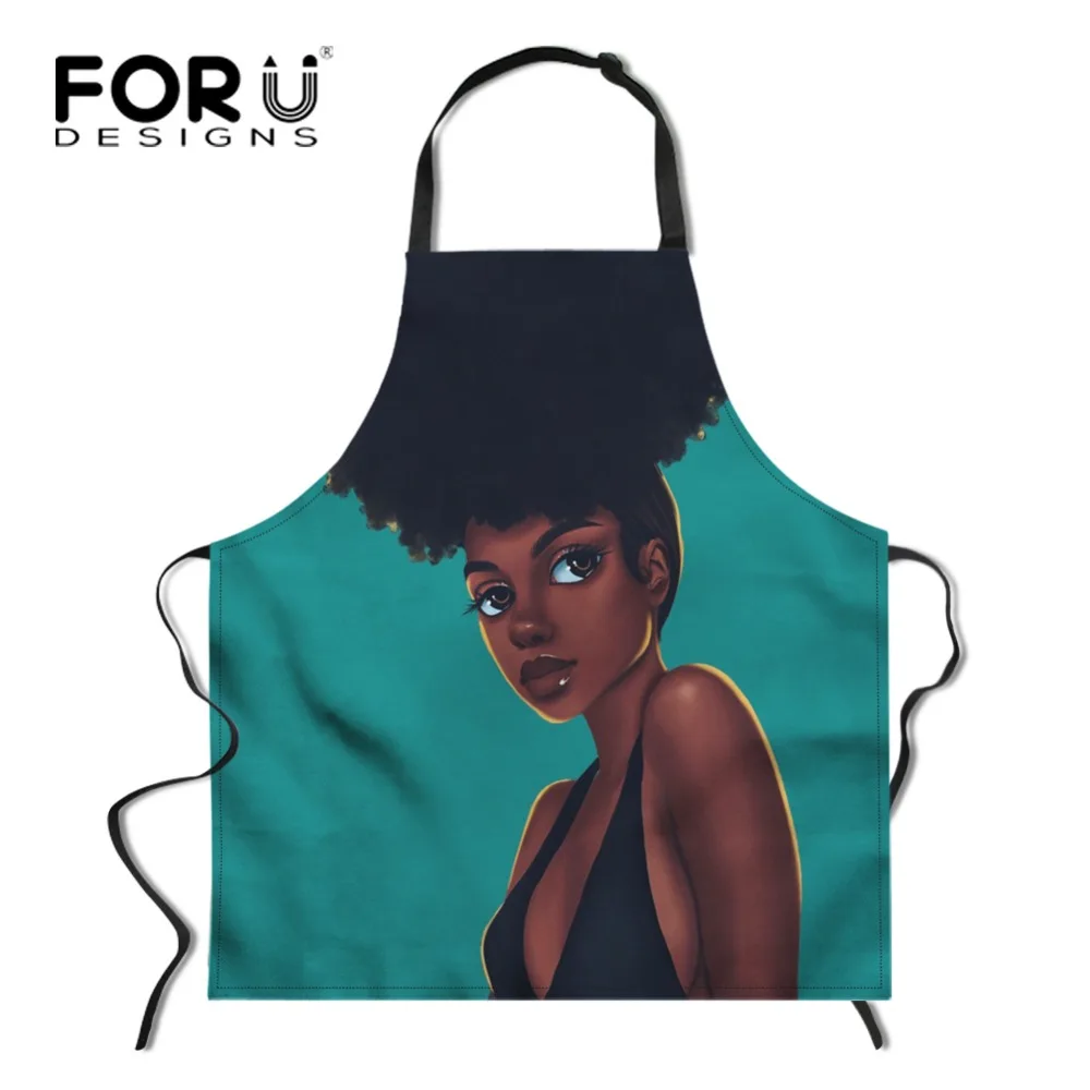 FORUDESIGNS African Women Pattern Cooking Aprons for Female Ladies Long Sleeveless Femme Kitchen Chef Baking Apron Home