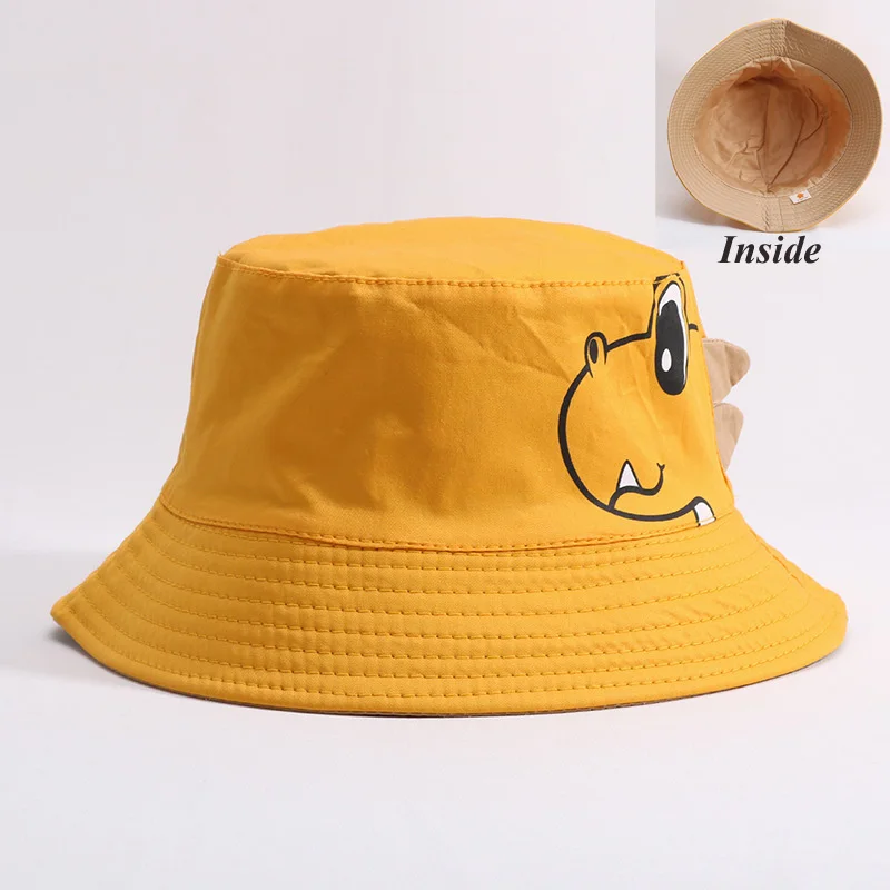 Dinosaur Baby Hat Cotton Double-sided Bucket Hat Baby Spring Autumn Cap Kids Hats Toddler Baby Accessories 1PC - Цвет: Yellow baby hat