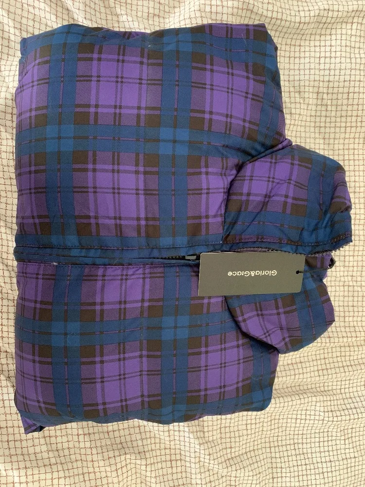 Зимний дизайн Gloria& Grace фиолетовый/фиолетовый клетчатый принт свободный толстый теплый пуховик на утином пуху пальто Верхняя одежда