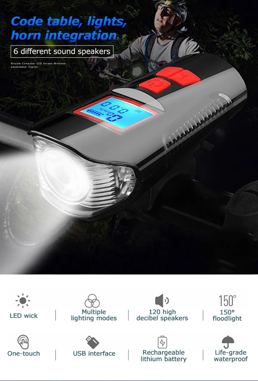 Велосипедный светильник, маленький размер, большая емкость, USB Перезаряжаемый велосипедный передний светильник, велосипедный головной светильник, велосипедный светодиодный светильник-вспышка