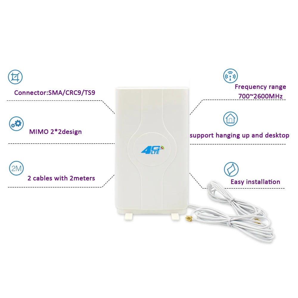 3g 4G LTE антенна LTE mimo Антенна 2* SMA-male Разъем TS9 CRC9 с 2 м кабелем 700~ 2600 МГц 88dBi для huawei роутера