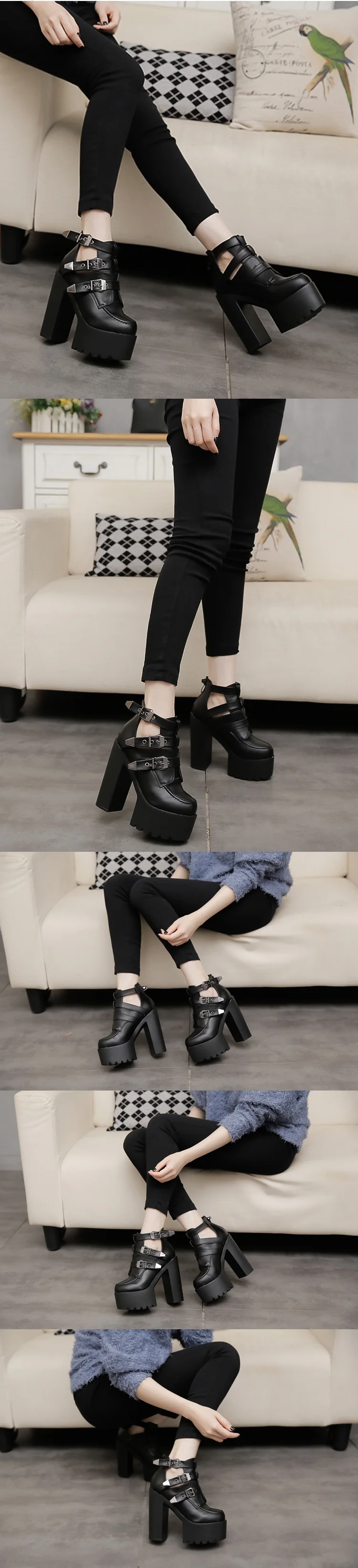 2018 Spring New Woman Shoes Fashion Chunky High Heel Basic Platform Pumps 14cm Black13