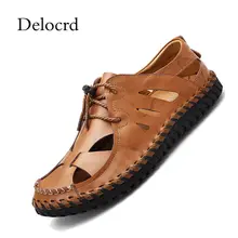 Новинка года; летние пляжные мужские сандалии; мужские удобные сандалии из натуральной кожи; мужские Нескользящие сандалии на мягкой резиновой подошве; Delocrd