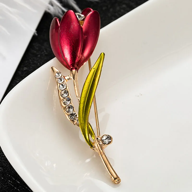

2019 Elegant Rhinestone Tulip Brooch Pin High Quality Crystal Flower Brooches For Women Wedding Clothes Accessories Jewelry