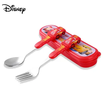 

Disney children cute tableware stainless steel baby spoon fork set portable learning to eat spoon baby training spoon correction