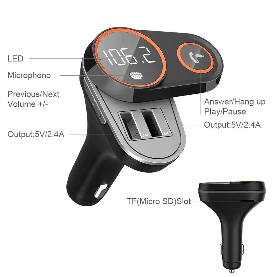 ANLUD FM Transmitter High Quality Rotate Bluetooth Handsfree Car Kit Modulator Dual USB Car Charge Audio Radio TF MP3 Player (3)