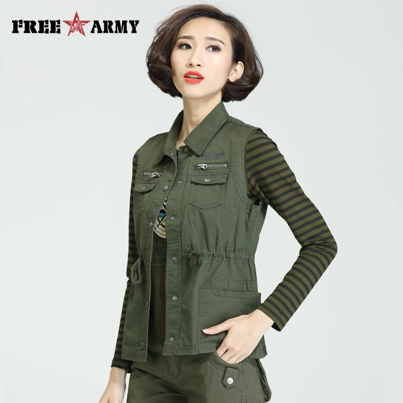 FREEARMY брендовый Осенний жилет для женщин, жилет в стиле милитари, тонкие пальто для женщин без рукавов размера плюс, жилеты, верхняя одежда и пальто