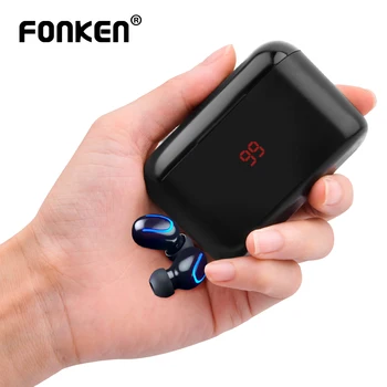 

FONKEN TWS Wireless Earphones in-ear 5.0 Bluetooth Headphone Handsfree Phone Mini Earbuds with LED Power Bank Mic HD Earpiece