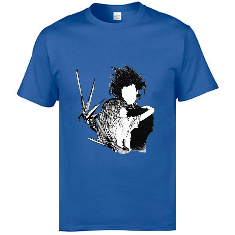 edward scissorhands Pure Cotton Casual Tees Discount Short Sleeve Mens T-Shirt Personalized Summer/Autumn Tops T Shirt Crew Neck edward scissorhands blue