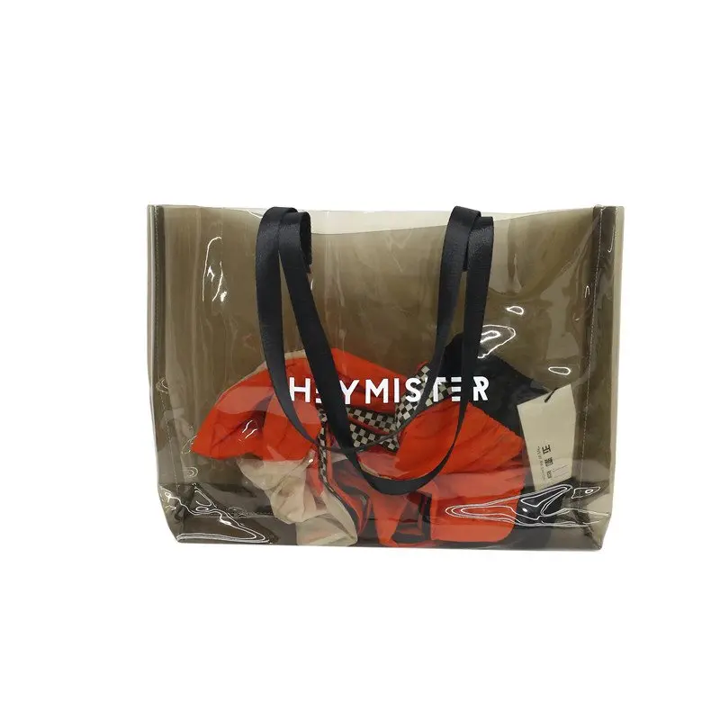 

Transparent PVC Shoulder Bags summer Women Bag Purse Large Casual Tote Solid Color Handbags Sac A Main Female Top Handbag