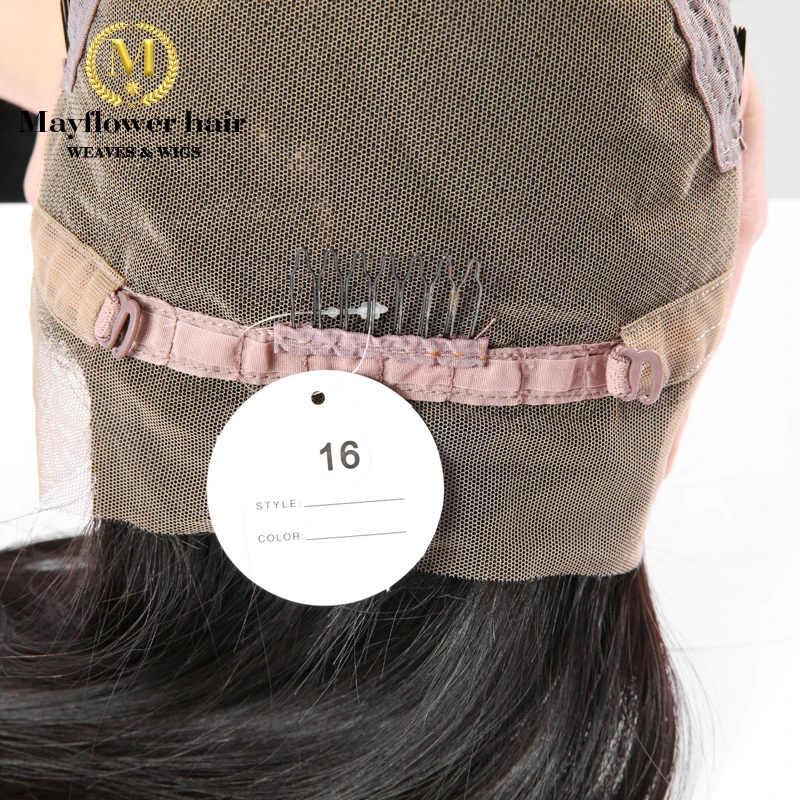 150% плотность полный парик шнурка девственные прямые волосы натуральный цвет средний размер с регулировкой ремни длина волос 8-2" Mayflower