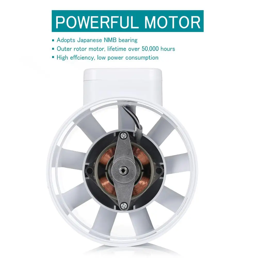 5'' Silent Inline Duct Fan 220V Toilet Bathroom Air Extractor System for Kitchen Hood Ventilation Exhaust Ventilator Household