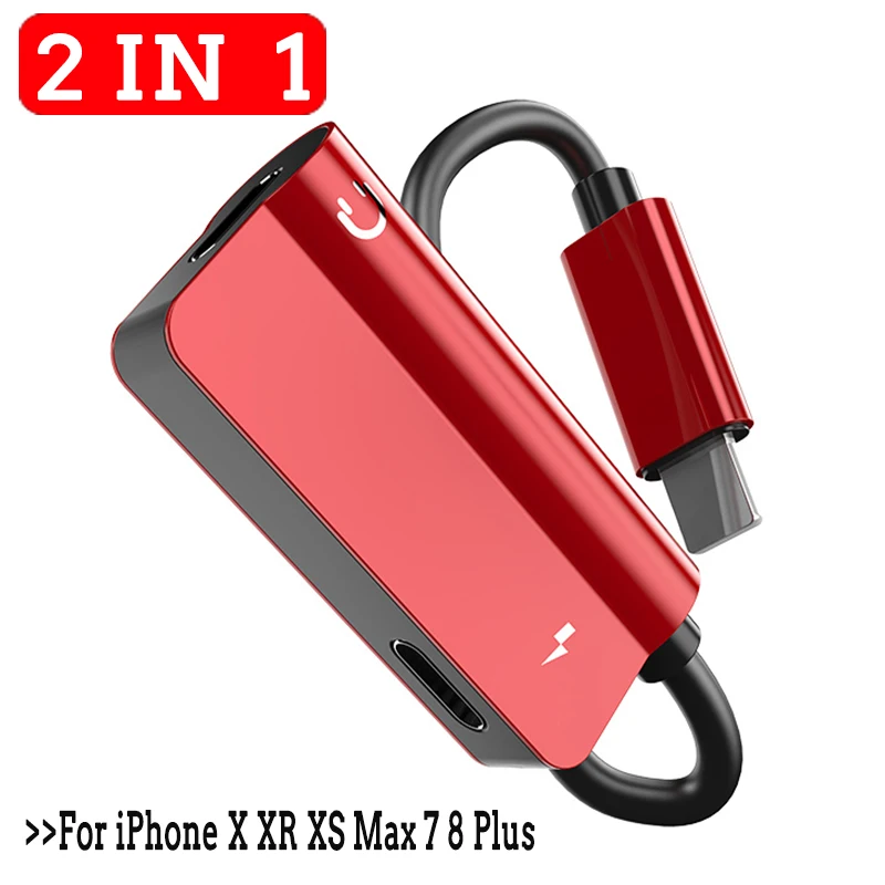 Kopen 2 IN 1 Opladen en Audio Splitter Adapter Voor iphone X XR XS Max 7 8 Plus Oortelefoon Converter Voor lightning Kabel Jack Connector