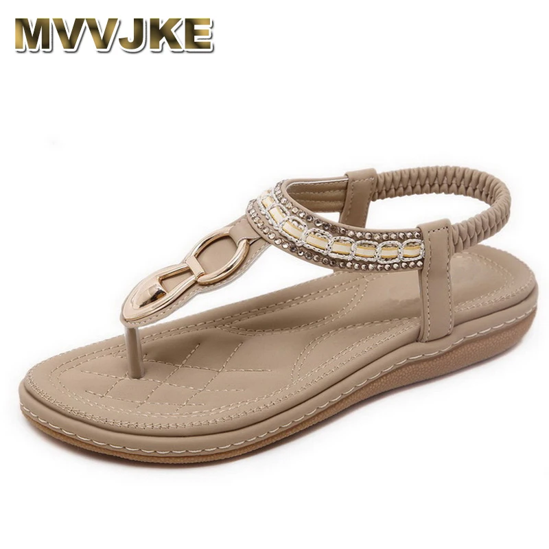 

MVVJKE Summer Female Sandals Casual Comfortable Diamond Flat Flip Flops Woman Sandals Large Size Soft Bottom Beach Shoes