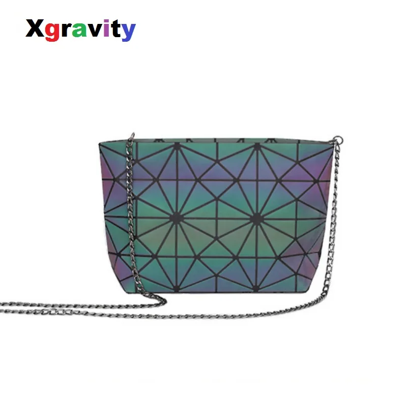 

Xgravity 2019 Rhombic Geometry Luminous Bag Shoulder Fashion Casual Ladies Handbag Triangle Design Women Tote Handbag Girls H026