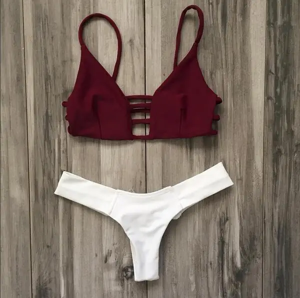 

Sexy Brazilian Bikini Set Wine Red Top Swimwear Women Swimsuit Bathing Suit Cami Palm