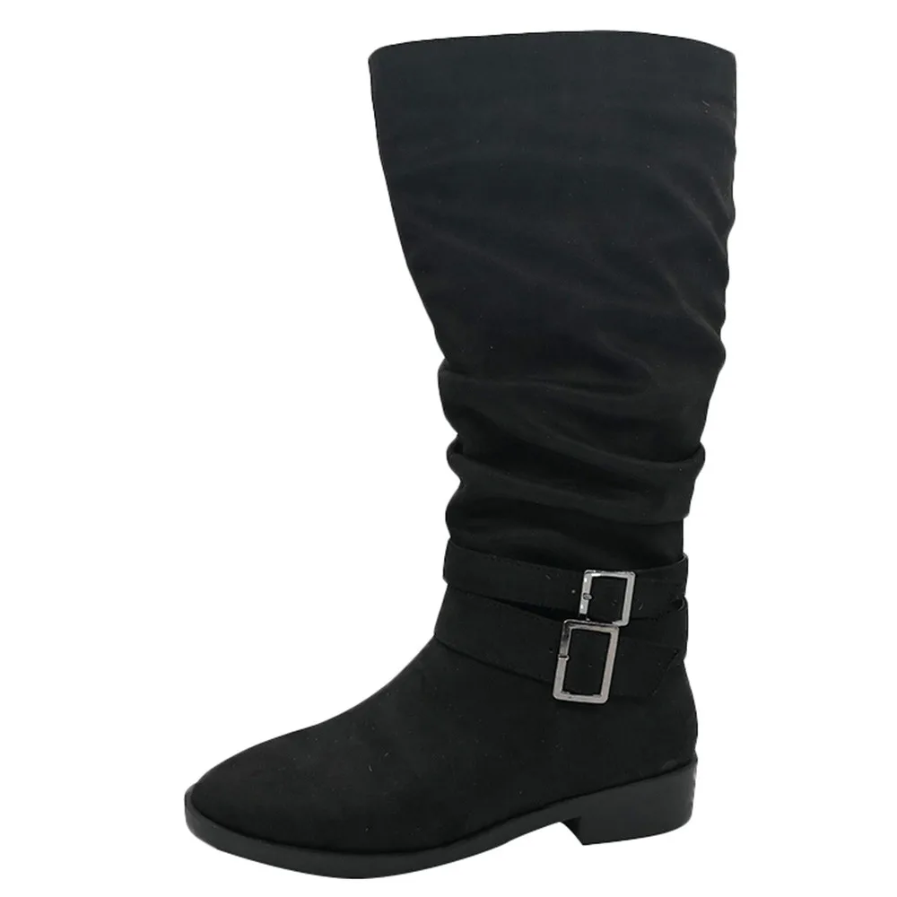 Stretch Sexy Womens Retro Mid Calf Slouch Boot Faux Suede Ladies Winter