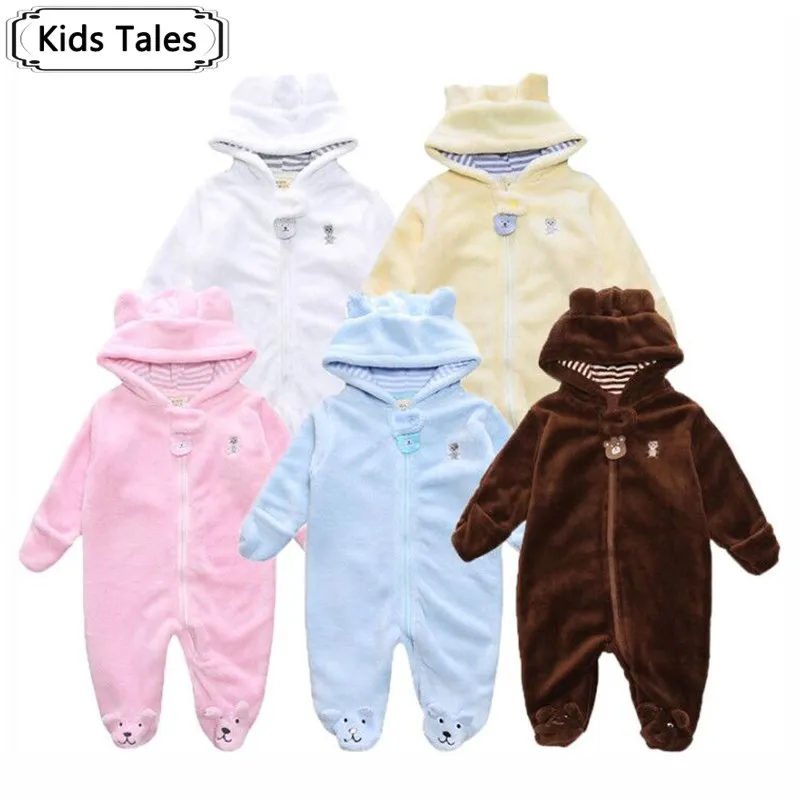 

Tender Babies Newborn baby clothes bear baby girl boy rompers hooded plush jumpsuit winter overalls for kids roupa menina SR155