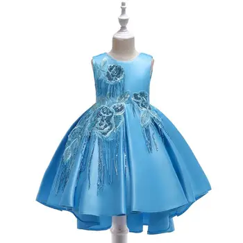 

4-12 Years Girls Dress Pink Blue Kids Flower A-Line Bow Asymmetrica Design Frocks Fancy Princess Party Dresses for Girl Dress