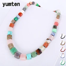 Yumten Women Rainbow Necklace Ethnic Men Big Choker Stone Jewelry Statement Female Vintage Accessories Fashion Healing Pendant yumten topaz necklace women natural stone leaf pendant men choker flower charms jewelry yoga anime vintage kolye choker korea