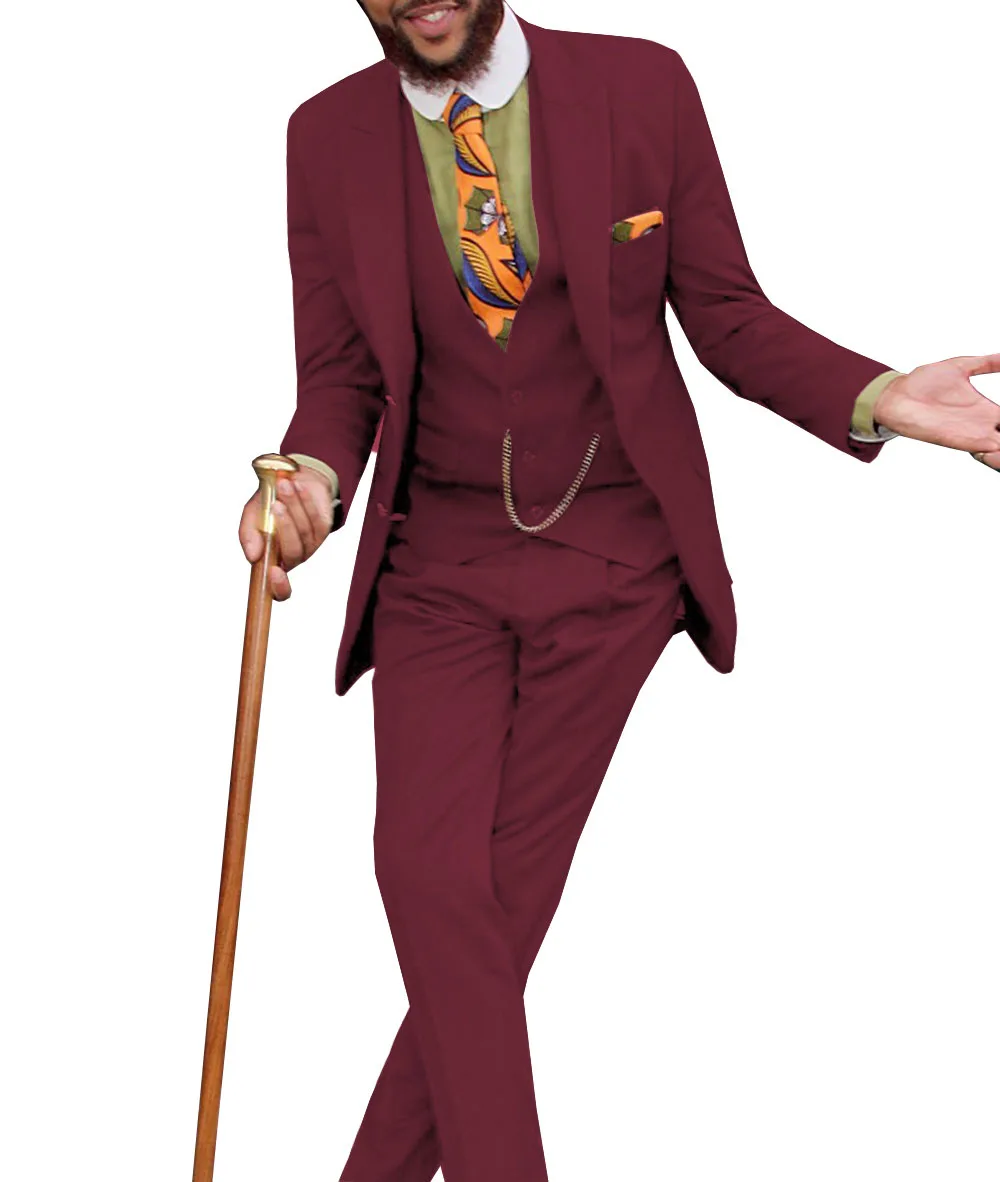 Men's Classic Design Suits 3 Pieces Formal Notch Lapel Solid Business Groom Tuxedos Solid For Wedding(Blazer+Vest+Pants)