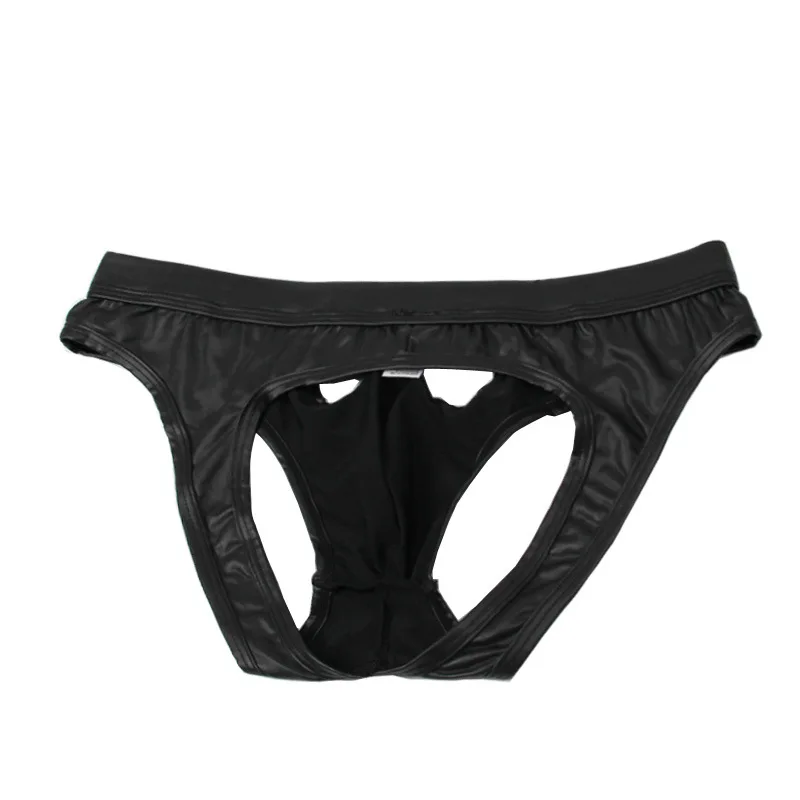 Sexy Male Panties Underpants Faux Leather Briefs Open Butt Backless Bikini Erotica Underwear Gay Fetish Men Lingerie best briefs for men