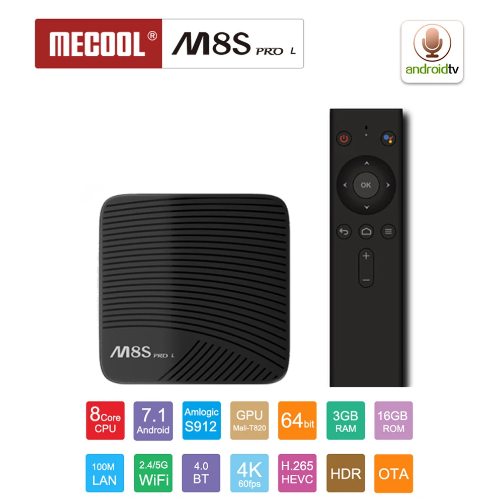 

MECOOL M8S PRO L 2.4G Voice Control Smart TV Box Android 7.1 Amlogic S912 3GB RAM 16GB ROM Set Top Box H.265 4K Media Player