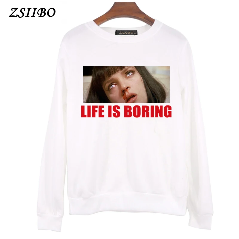 

Female NEW Autumn Harajuku Women Hoodie Life is Boring Letters Casual Design Long Sleeve Hooded Pullover Sweatshirts Hooded