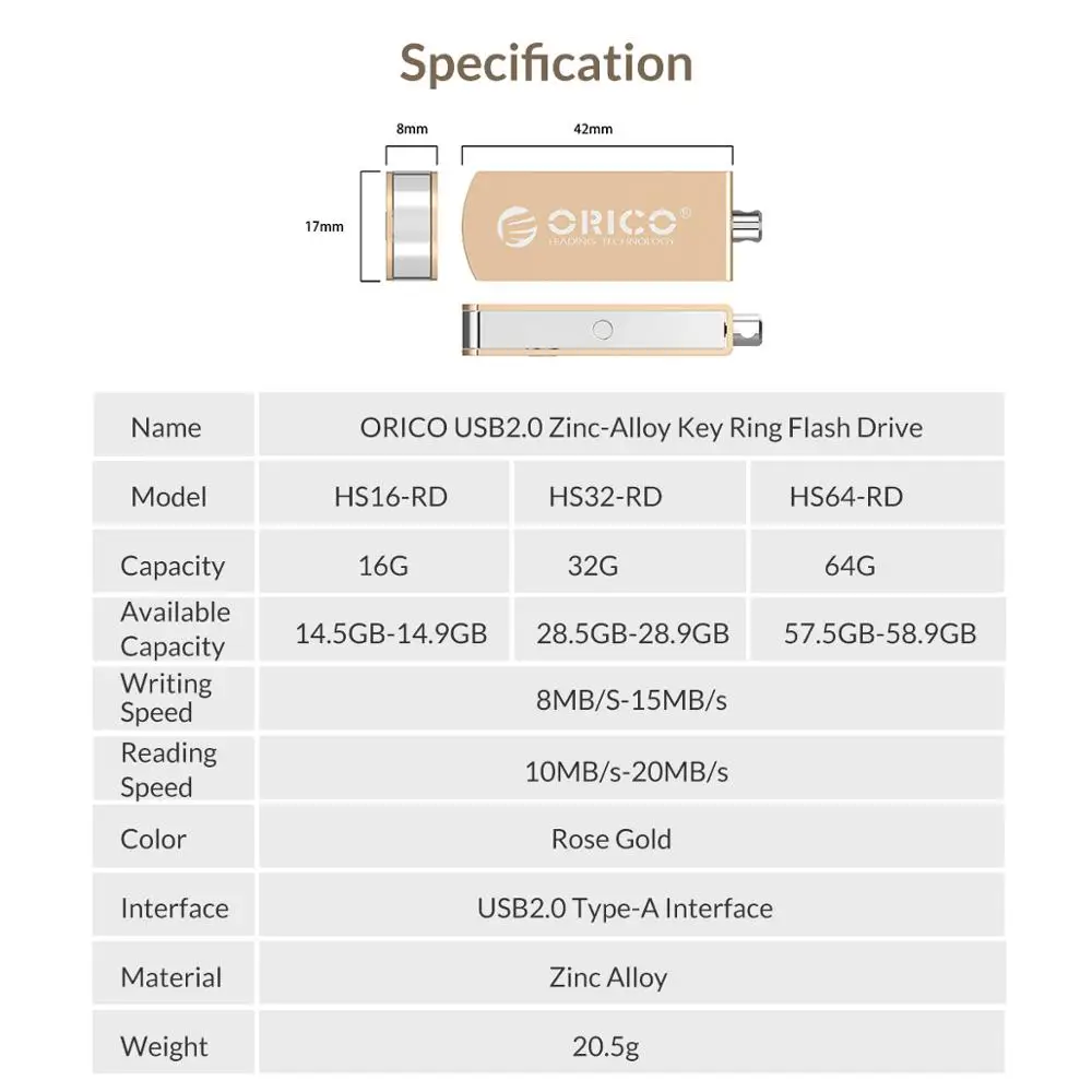 ORICO 64GB 32GB 16GB U disk USB Flash Drive USB2.0 Pendrive with Key Ring Support For Mobile Phone Computer