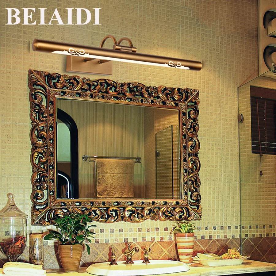 Beiaidi 8 واط 11 واط مكافحة الضباب مصباح ريترو البرونز مجلس الوزراء الغرور أدى مرآة الحمام مرآة ضوء داخلي الإضاءة السرير للمنازل