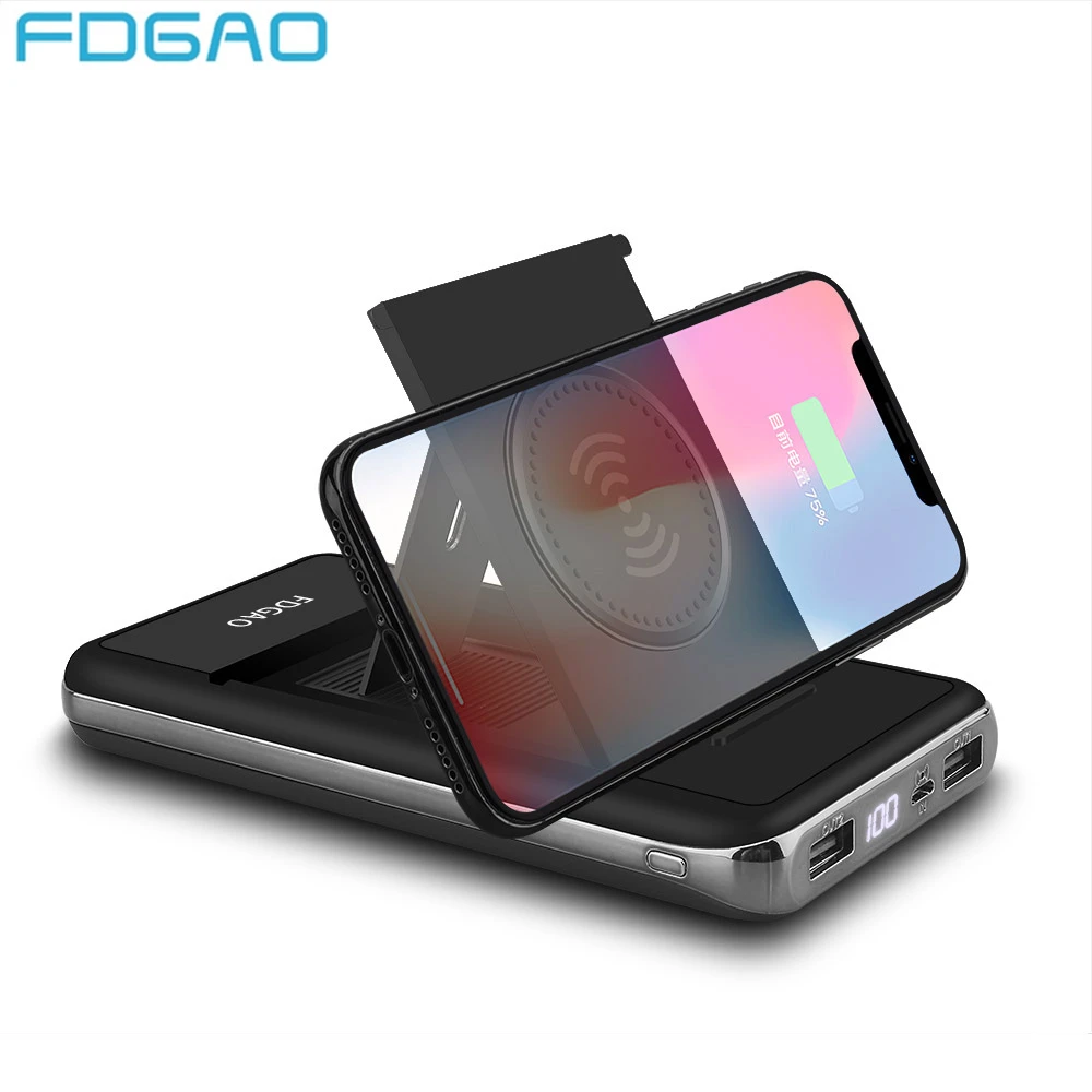 

FDGAO Portable Wireless Charging External Battery Dual USB PowerBank 20000mah Wireless Charger Power Bank For iPhone X 8 Samsung