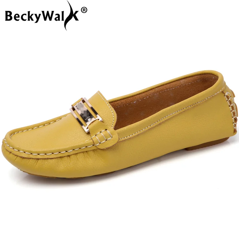 

BeckyWalk Female Candy Color Driving Shoes Spring Loafers Autumn Women Shoes Genuine Leather Casual Flats Shoes Women WSH2878