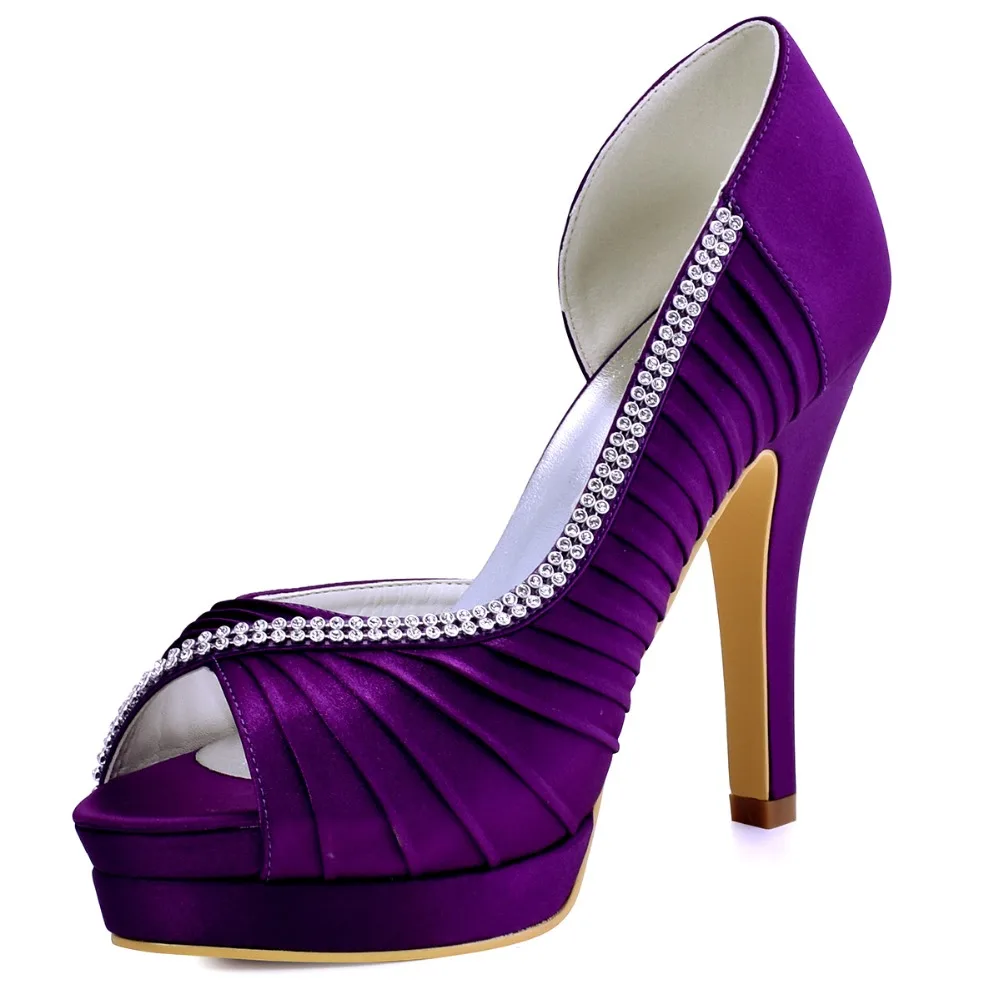 EP11064 IPF Purple Green Women Shoes Bride Peep Toe Cone Heels Satin ...