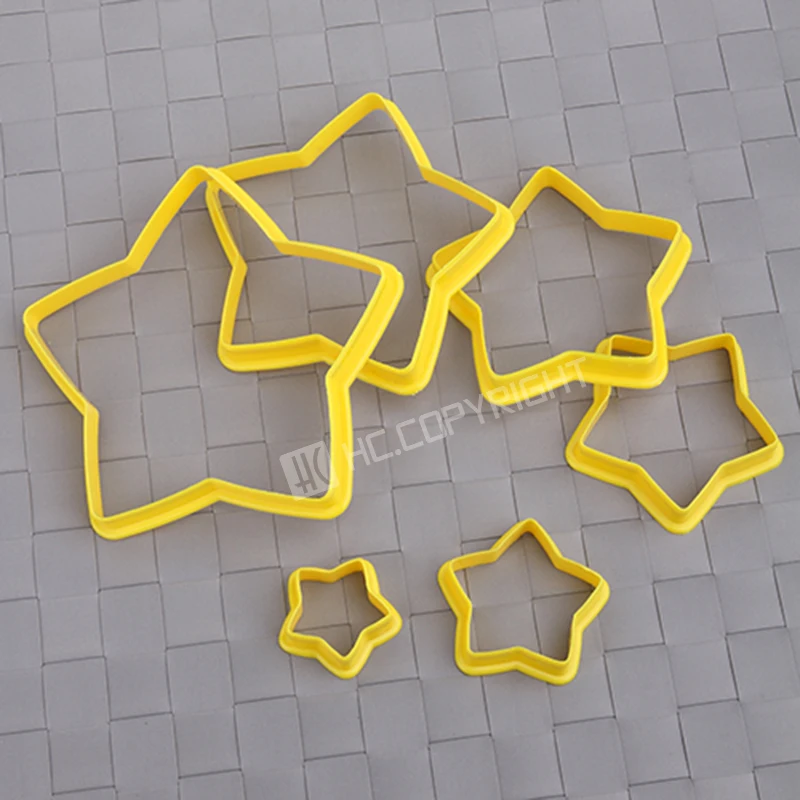 

6pcs Xmas Stars Shape Plastic Plunger Cutter Cookie Cutters Fondant Cake Decorating Tools Christmas Baking Mold