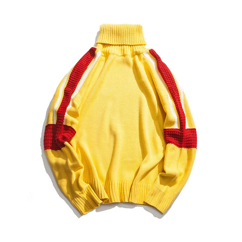 

Knitted Fashion Harajuku Turtleneck Sweater for Men Urban Boys Patchwork Sleeve High Neck Streetwear Pullover Jumper Oversized