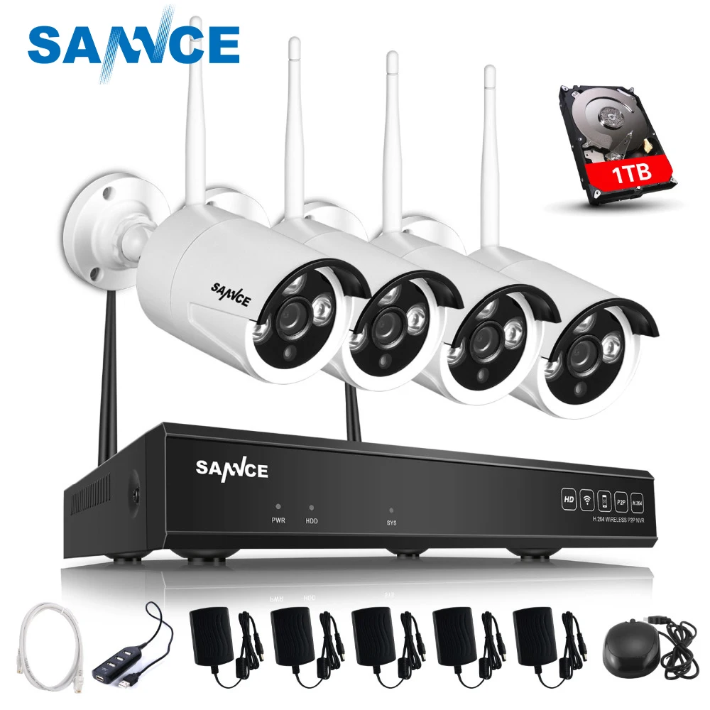 

SANNCE Plug and Play 4CH Wireless NVR Kit P2P 720P HD Outdoor IR Night Vision Security IP Camera WIFI CCTV System 1TB HDD