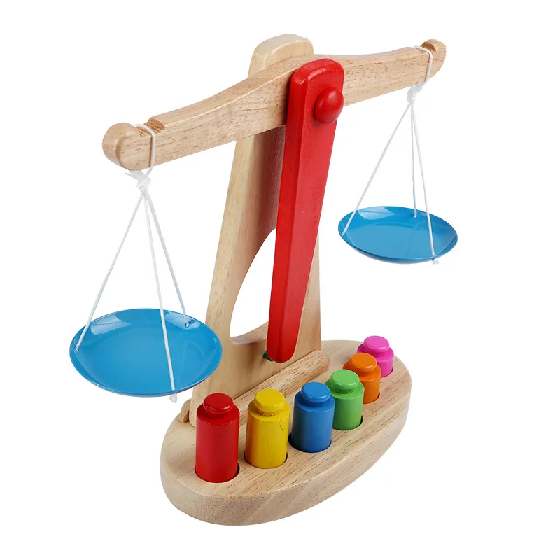 

New Montessori Educational Toy Small Wooden New Balance Scale Toy With 6 Weights For Kids baby