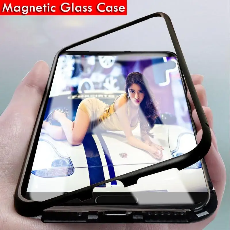 Magnetic Adsorption Case for Huawei P20 lite Mate 10 pro Magnet Metal Bumper Honor Tempered Glass case |