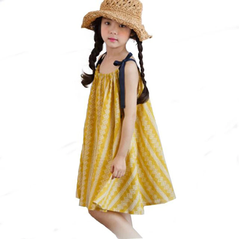 Бальные платья на бретельках для маленьких девочек Хлопковое свободное пляжное платье летние вечерние платья для девочек, платье принцессы с цветочным рисунком для детей 4, 6, 8, 10, 12, 14 лет