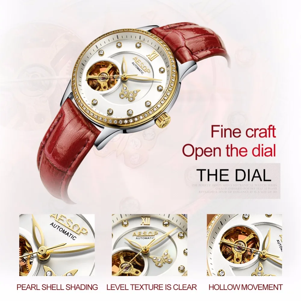 AESOP Top Brand Ladies Mechanical Aautomatic watches women relogio feminino Leather Fashion Rhinestone Hollow Skeleton Clock NEW AESOP Top Brand Ladies Mechanical Aautomatic watches women relogio feminino Leather Fashion Rhinestone Hollow Skeleton Clock NEW