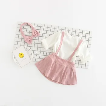 

2017 Infant Baby Girls Fashion Princess 3pcs Set Bow Headband + Dress + Romper Climbing Newborns Bebe Sweet Clothes Sets Outfits