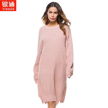 

Europe and the United States women's long sleeve knit dress is loose big yards long knitting sweater wholesale