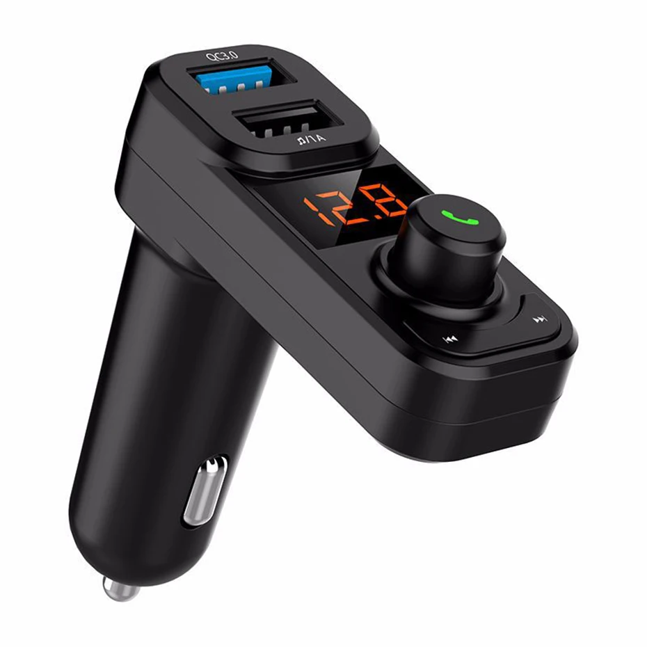 

Bluetooth Car Kit FM Transmitter MP3 Player With LED Dual USB QC 3.0 Quick Charger Voltage Display Micro SD TF Music Playing